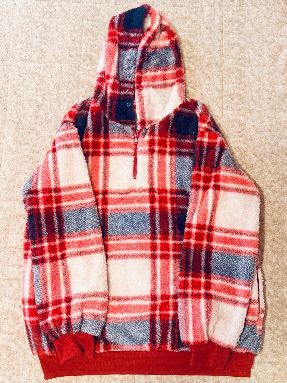 Cozy Red Plaid Sherpa Hoodie